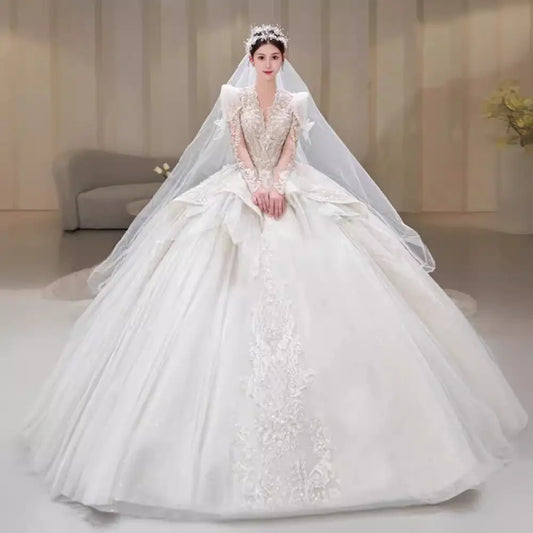 Bride Main Yarn Long Sleeve Heavy Industry Trailing French Retro Advanced Nipaaj