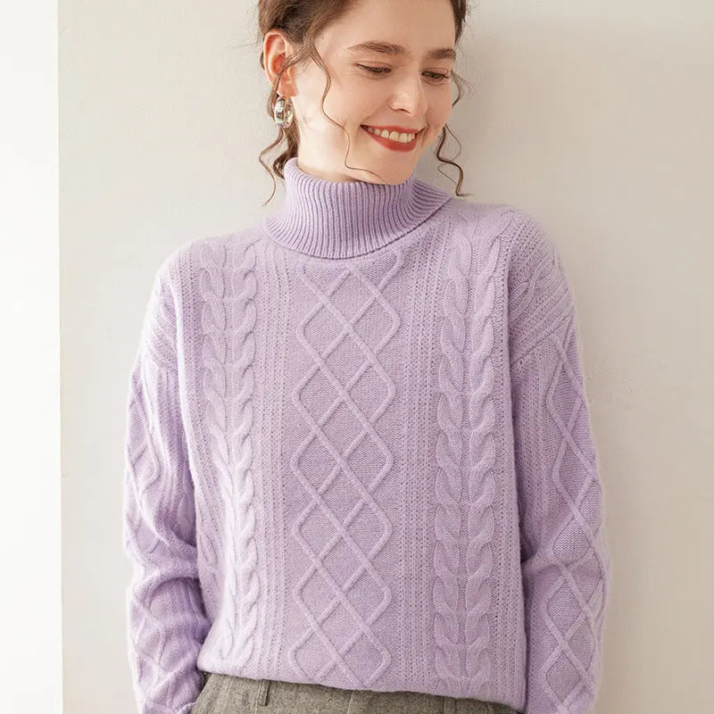 Women's High Lapel Cashmere Loose Lazy Sweater Three-strand Thickened Knitting Bottoming Shirt Top Nipaaj