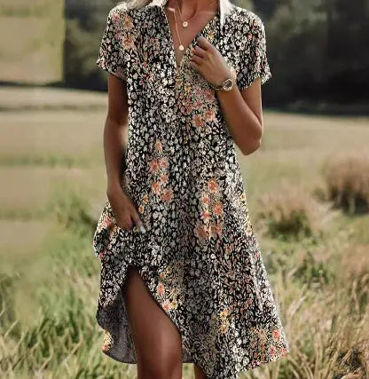 Women's Artistic Ethnic Style Scoop Mid-length Dress null