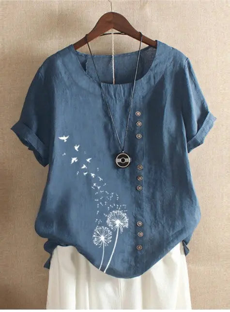 Retro Plus Size Casual Loose Cotton And Linen Short-sleeved Pullover T-shirt Nipaaj