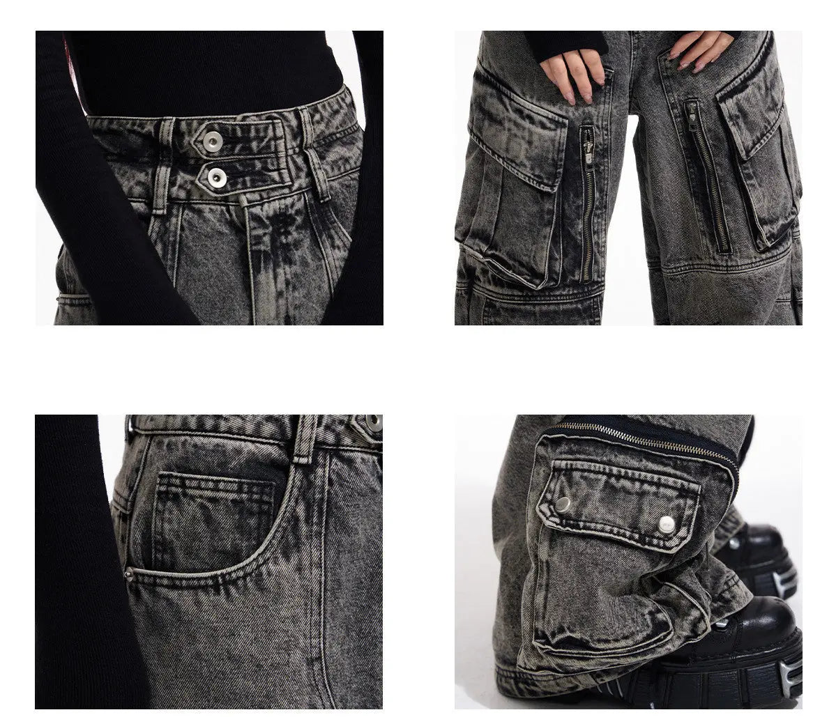 Design Retro Work Style Multi Pocket Jeans Nipaaj