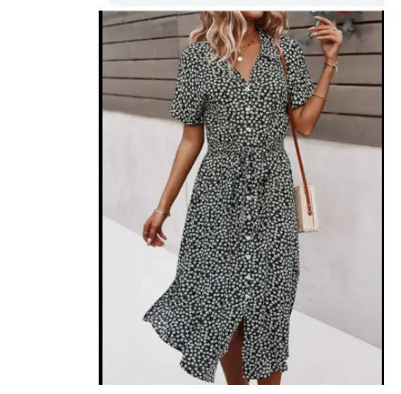 Women's Printed Dress Amazon Casual Holiday Style Sexy Big Swing Skirt null