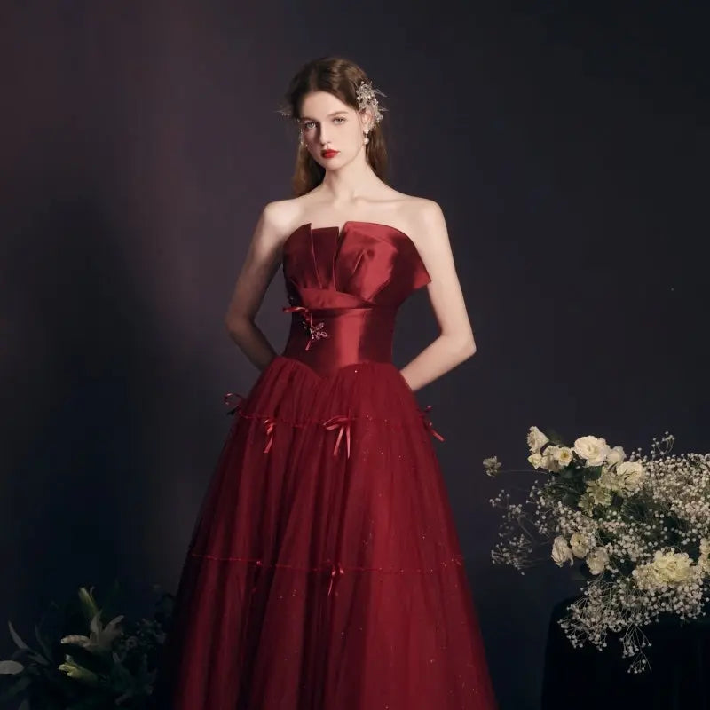 Red Long Dress Heavy-duty Tube Top For Women Nipaaj