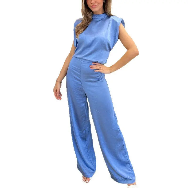 Backless Evening Dress Jumpsuit Solid Color Casual Straight Pants null