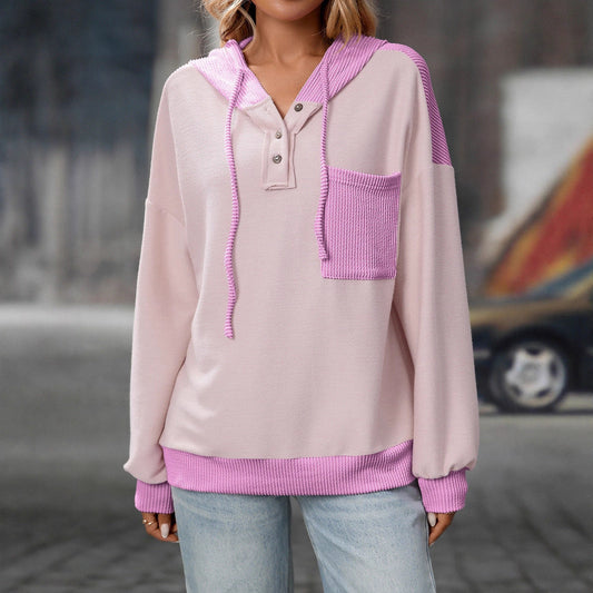 Women's Contrast Color Twist Strip Hooded Sweater null