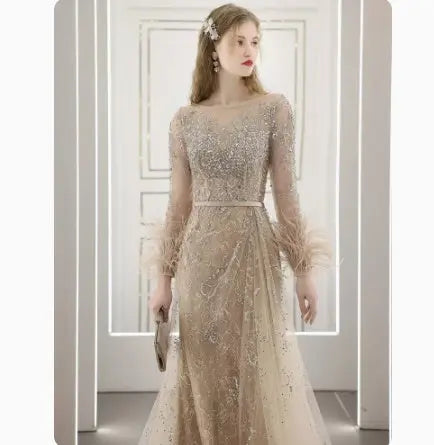 Heavy Industry Nailed Beaded Diamond-encrusted Evening Dress Hostess Long Style Nipaaj