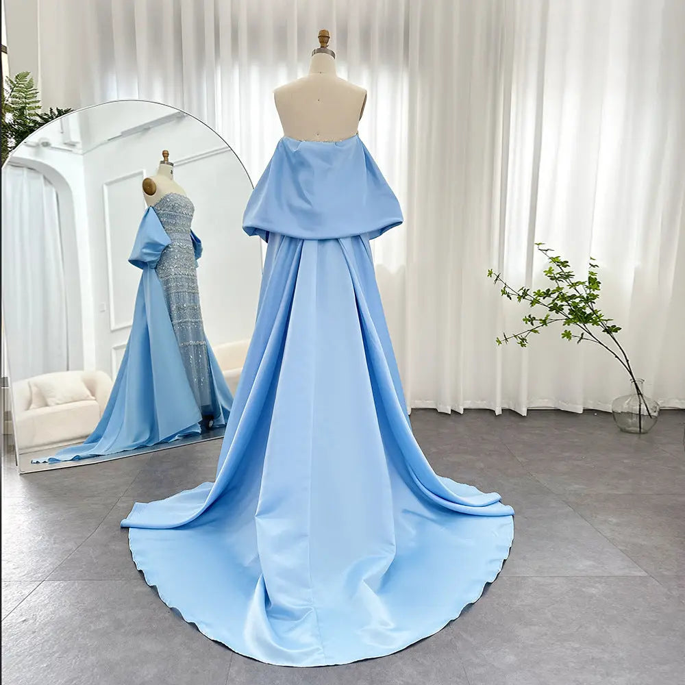 Foreign Trade Tube Top Heavy Industry Beads Off-shoulder Satin Trailing Evening Dress Nipaaj