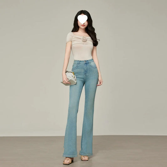 Skinny Jeans Women's High Waist Spring Summer  Small Flared Pants Light Color Nipaaj