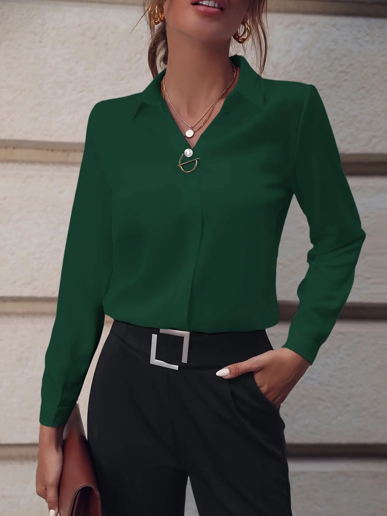 Commuter Women's Shirt Versatile Simple Solid Color Long Sleeve Mid-length Plus Size null