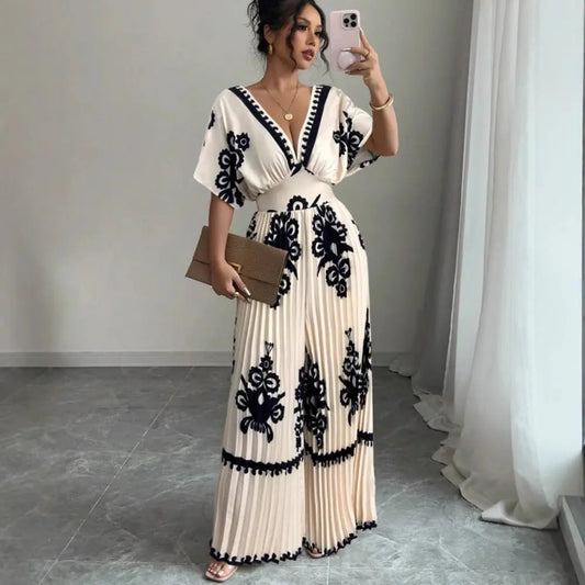 Casual Printed Loose Short-sleeved Jumpsuit Nipaaj