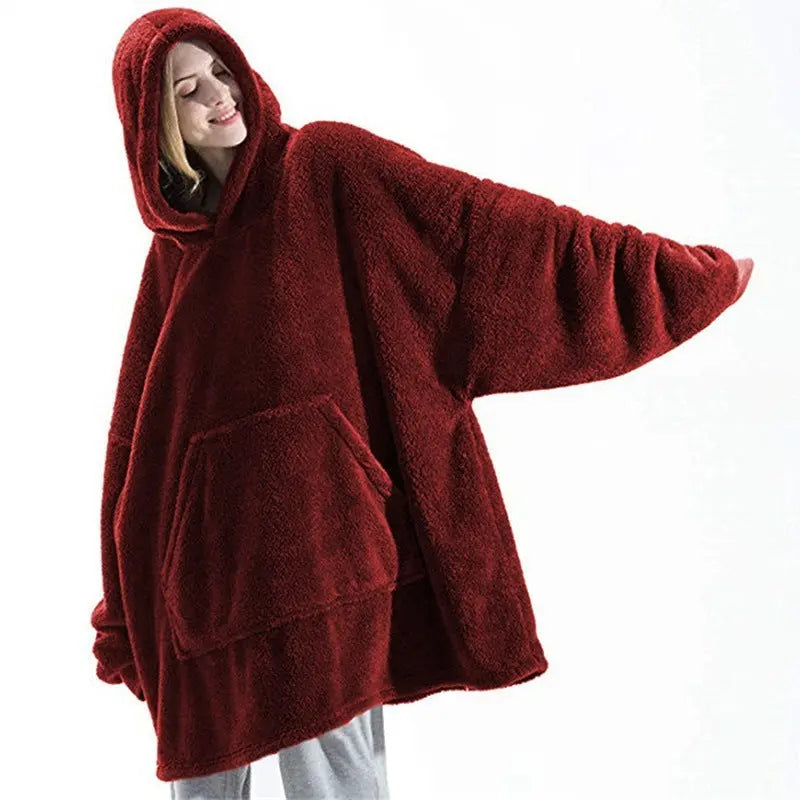 Hoodie Sweatshirt With Big Pocket Tops Sweater Comfortable Loose Double-Sided Fleece Thicker Wearable Blanket Nipaaj