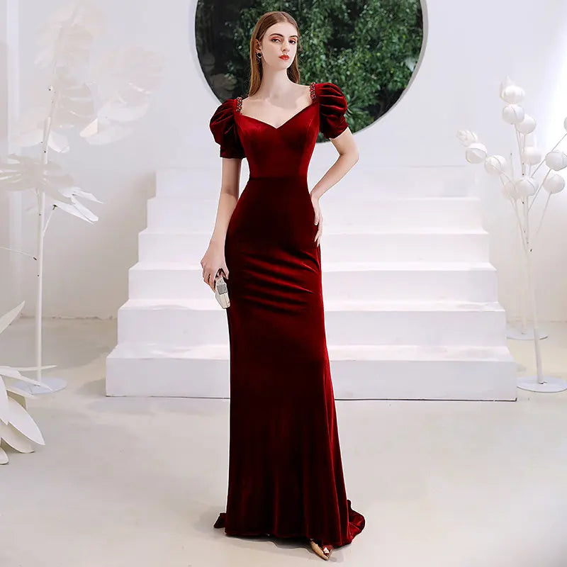 Wine Red Fishtail Evening Dress Woman Nipaaj