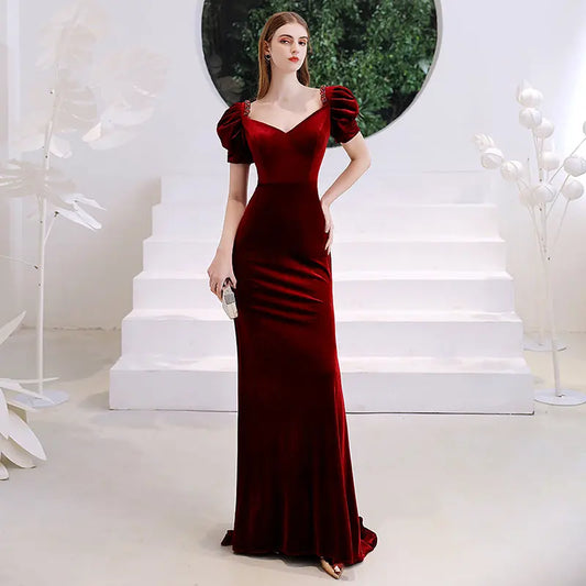 Wine Red Fishtail Evening Dress Woman Nipaaj