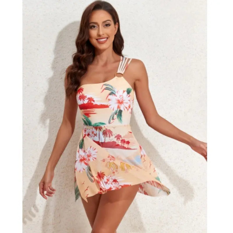 Women's Swimsuit Digital Printing Slim Waist Slant Single-shoulder One-piece Swimming Suit Women null