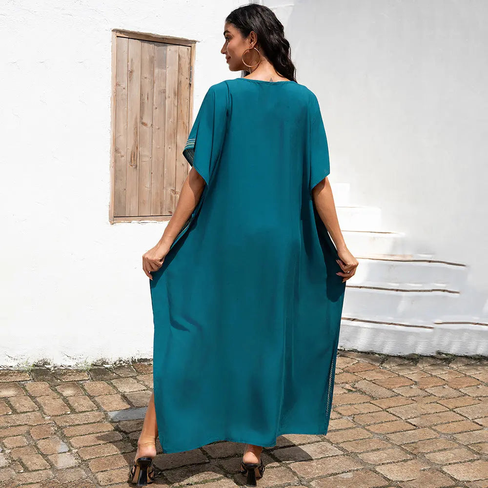 Embroidered Beach Cover-up Loose Robe Swimsuit Sun Protection Shirt null