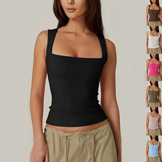 Summer Square-neck Tank Vest Ins Fashion Slim Solid Sleeveless Tops For Women Clothing null
