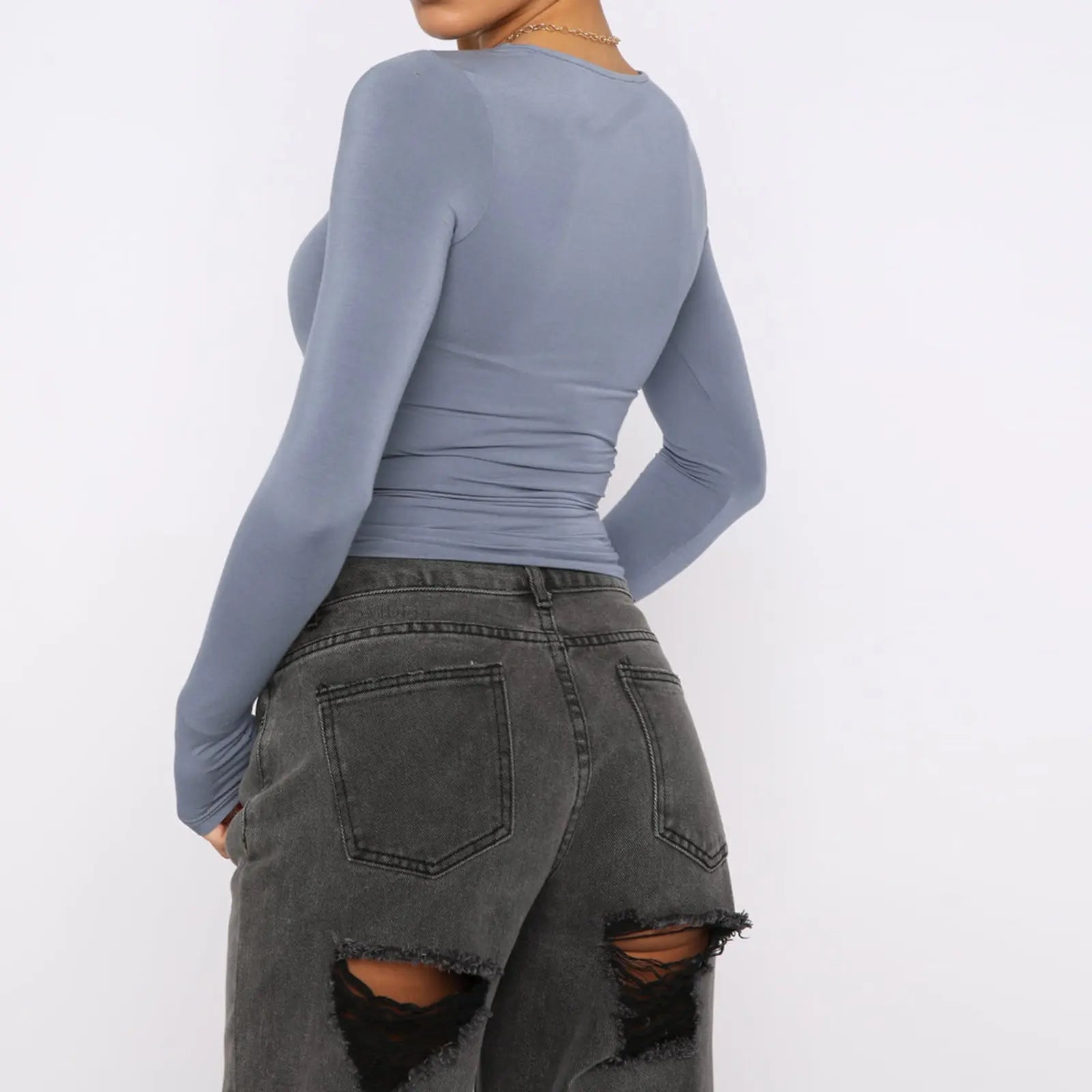 Women's Clothing Fashion Slim Long-sleeved Pullovers Tops Solid Causal Fit Shirts null