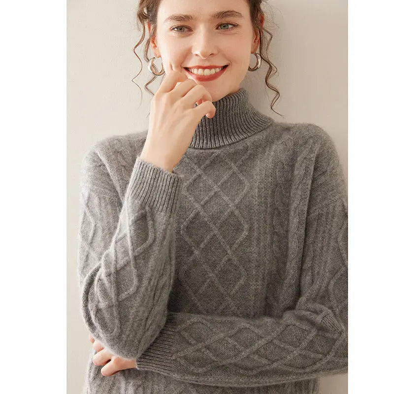 Women's High Lapel Cashmere Loose Lazy Sweater Three-strand Thickened Knitting Bottoming Shirt Top Nipaaj