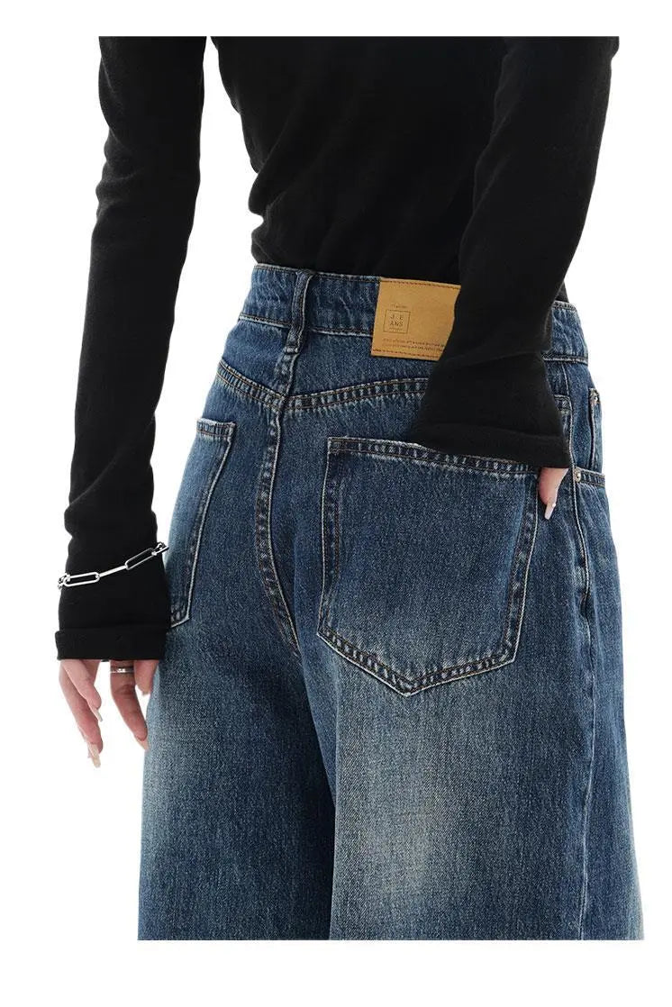 Blue Retro Straight Loose Jeans Nipaaj