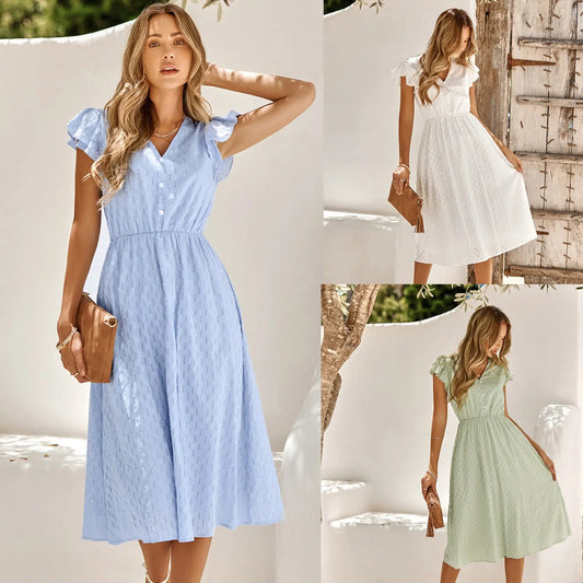 Summer Casual Women's Solid V-neck Dress null