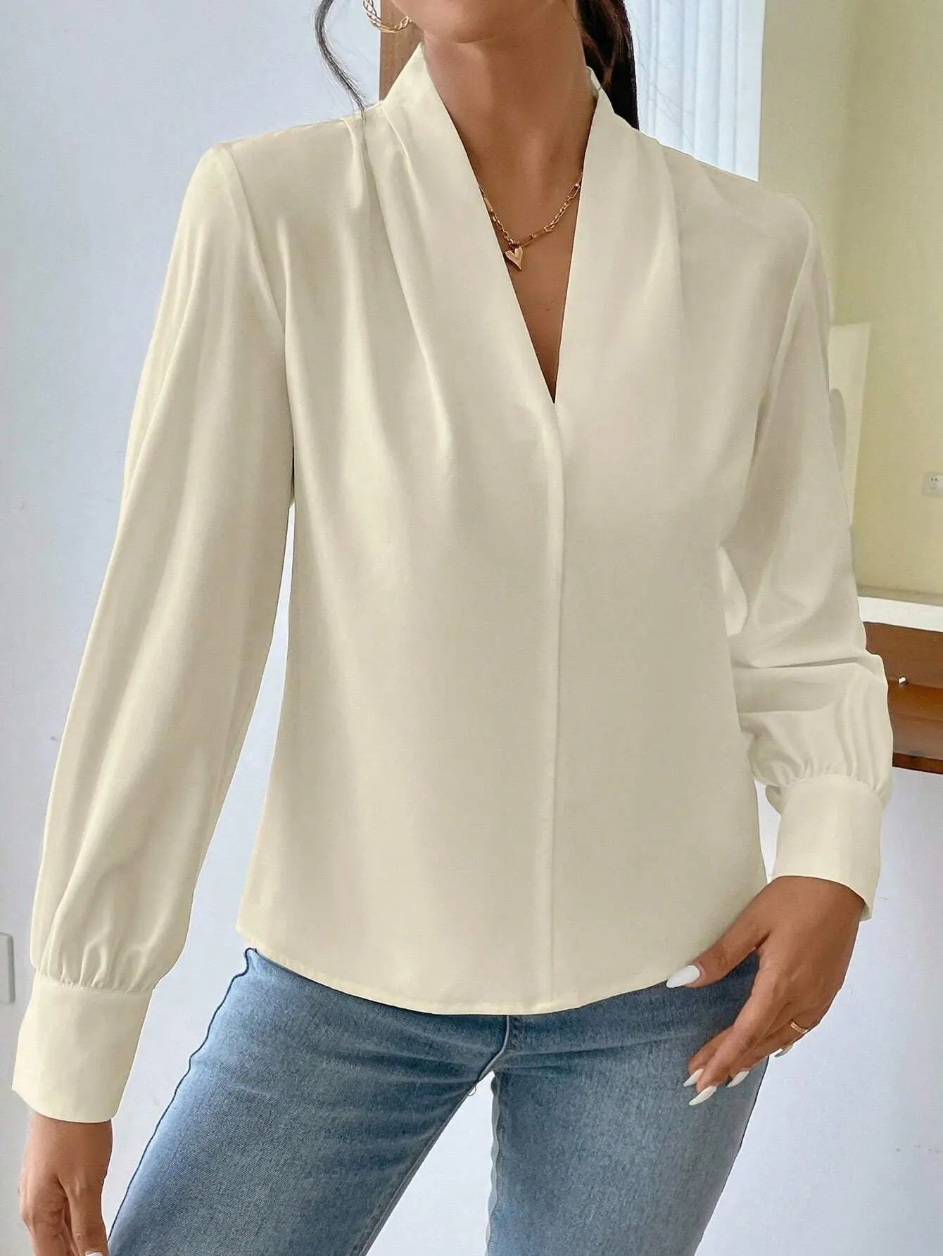 Long Sleeve Design Sense V-neck Loose Top Nipaaj