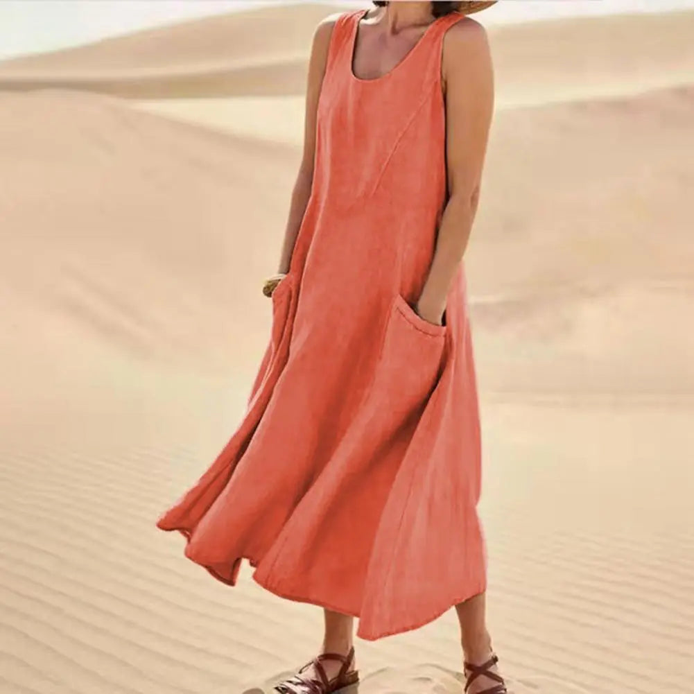 Summer Sleeveless Long Dress With Pockets Fashion Casual Loose Dresses Women's Clothing null