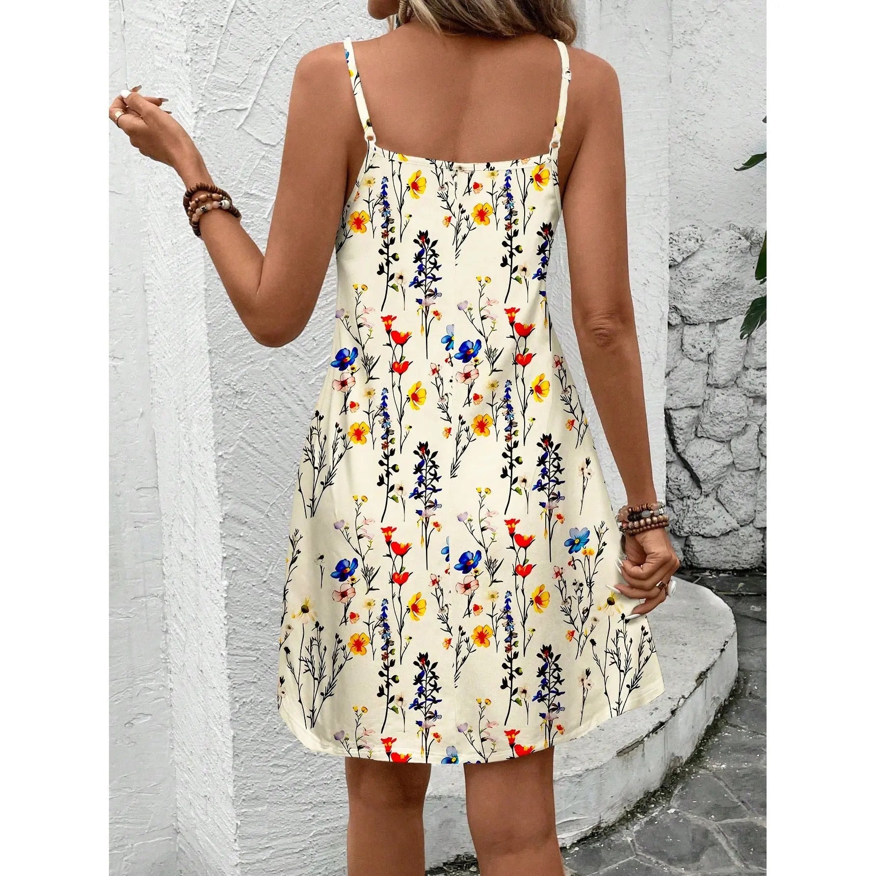 Casual Patchwork Sleeveless Printed Sling Women's Dress null
