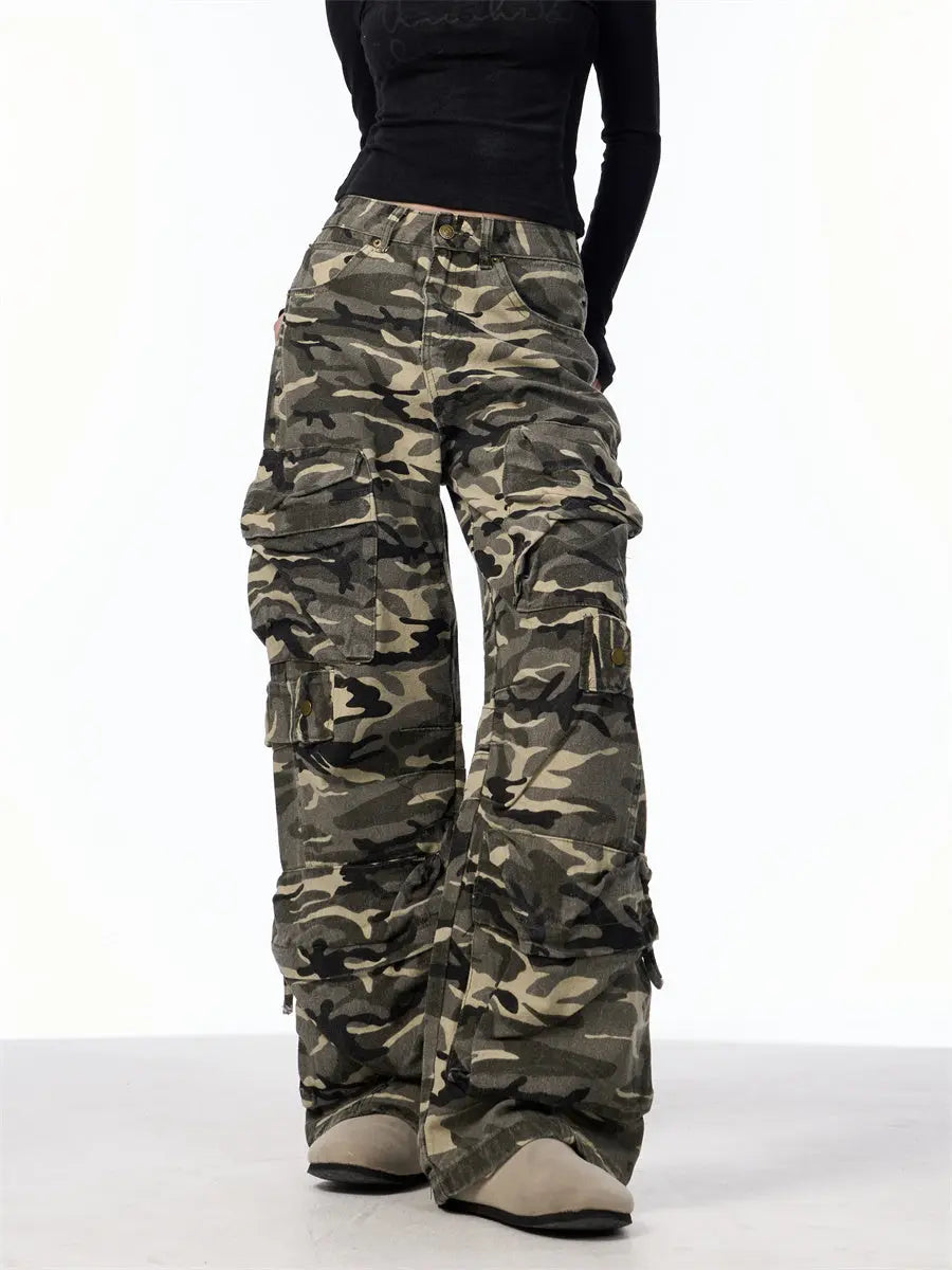 Retro Design Camouflage Cargo Pants Women Nipaaj