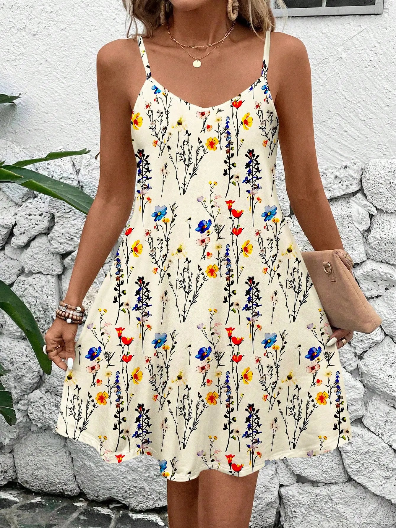 Casual Patchwork Sleeveless Printed Sling Women's Dress null