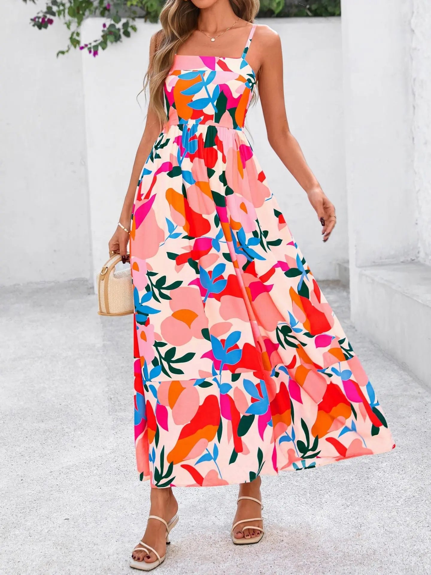 Fashion Lady Striped Spaghetti Straps Backless Dress null