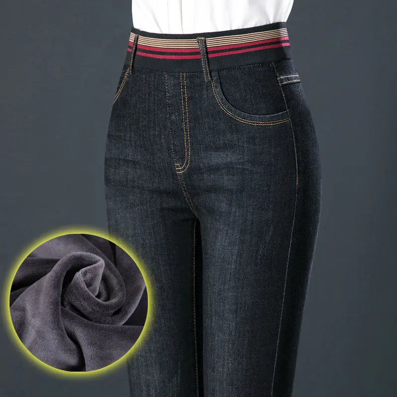 Elastic Waist Autumn And Winter Plus Velvet Padded Jeans Nipaaj