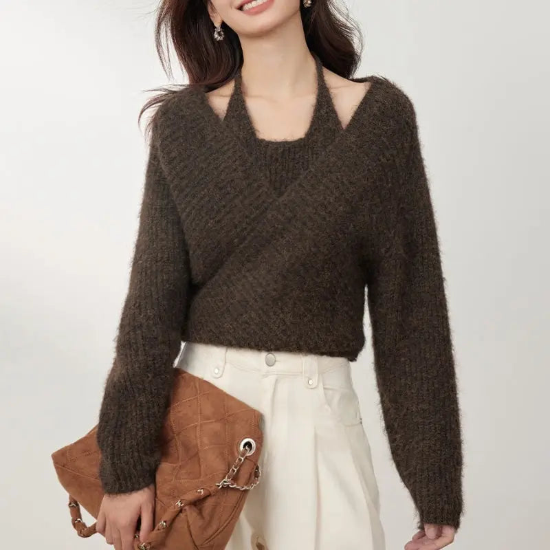 Winter New Lazy Wind Design Sense Loose Cropped Sweater Nipaaj