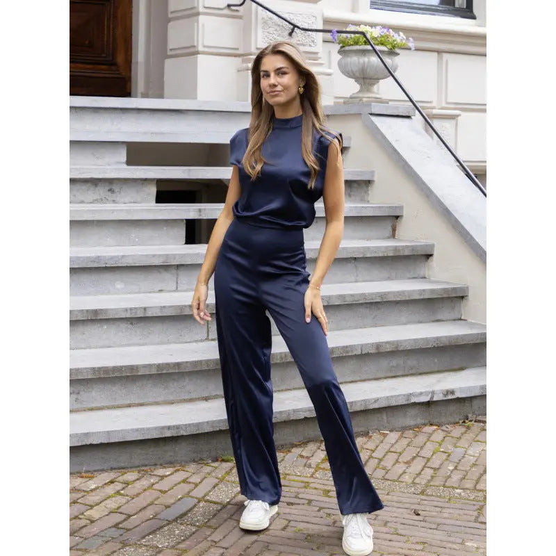 Backless Evening Dress Jumpsuit Solid Color Casual Straight Pants null