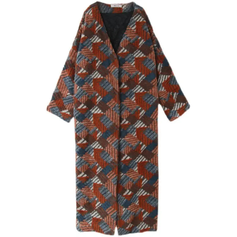 Women's Three-dimensional Jacquard Wool Blended Loose Overcoat Coat null
