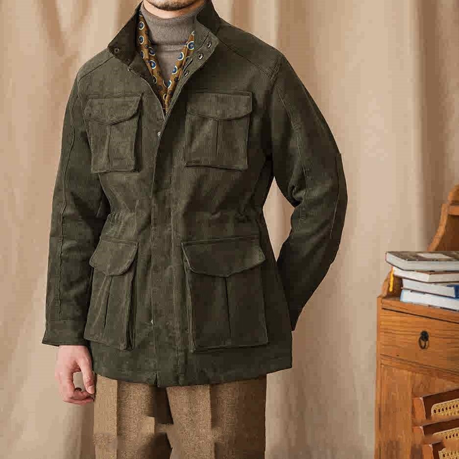 Autumn And Winter Corduroy Safari Jacket Jacket Windproof Stand Collar Casual