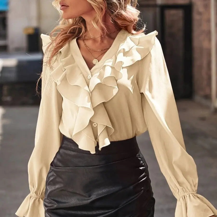 Women's V-neck Flounce Temperament Shirt Nipaaj