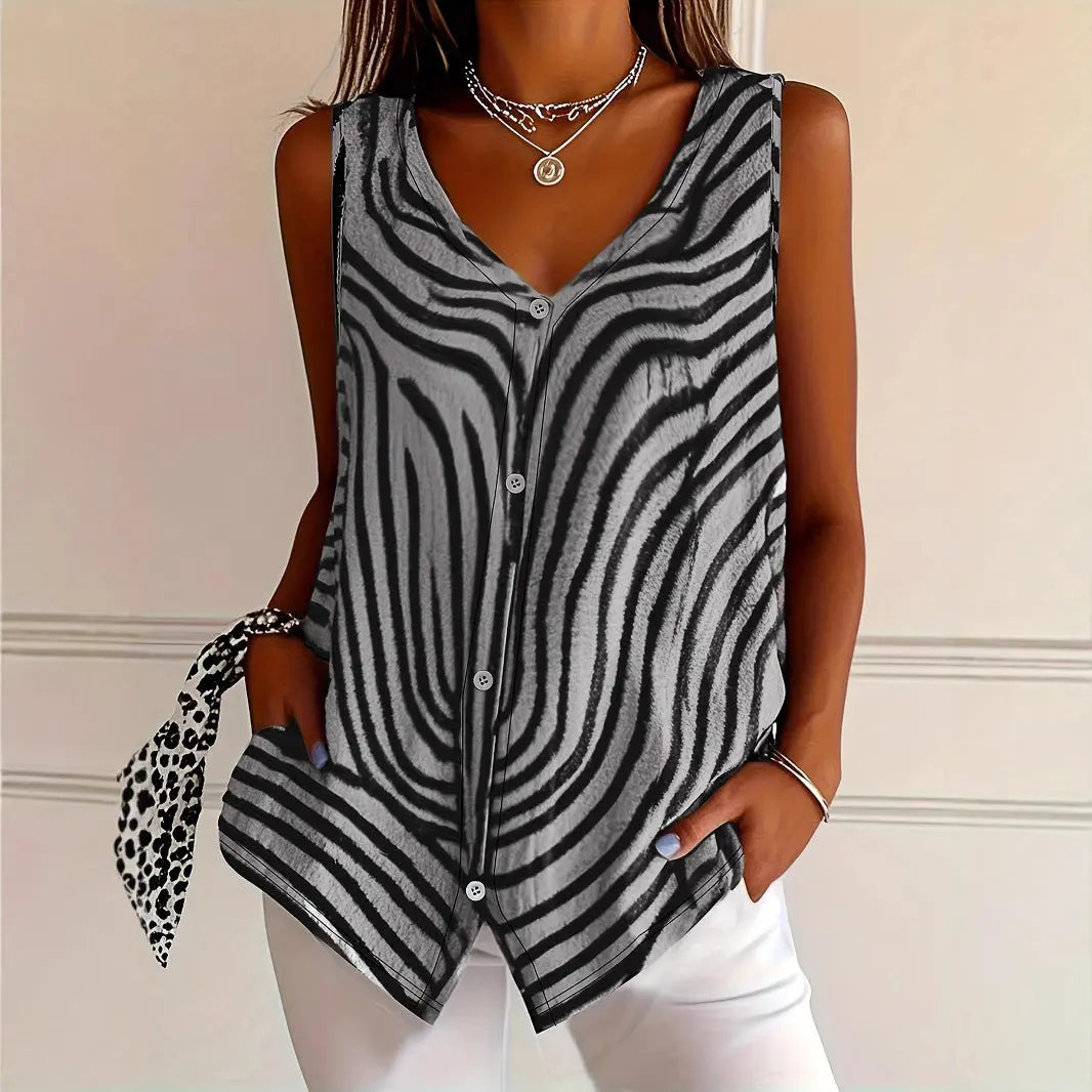 Spring And Summer New Women's Printed Button Cardigan Vest null