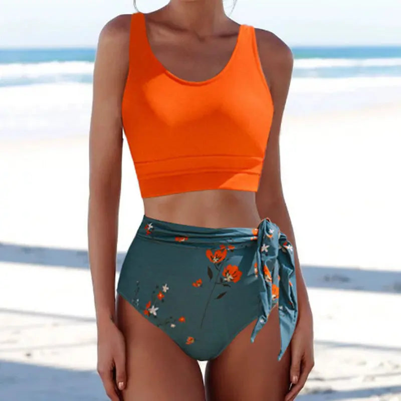 New Bikini Europe Cloth Printing Swimming Split Conservative Bikini Swimsuit For Women null