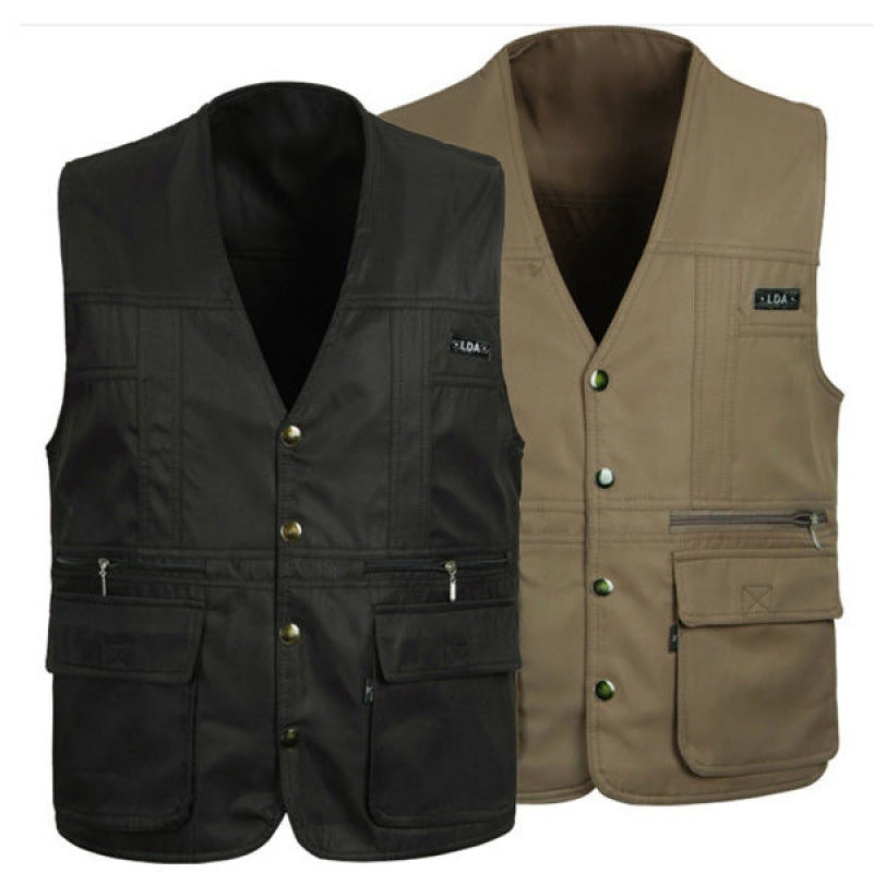 Spring And Autumn Middle-aged And Elderly Men's Vest Multi-pocket Waistcoat