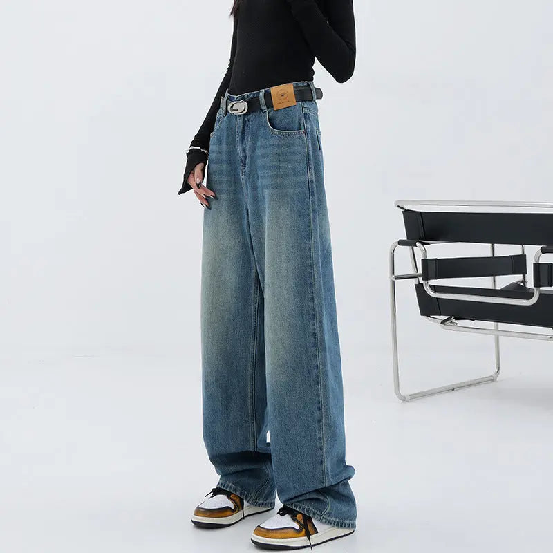 Blue Retro Straight Loose Jeans Nipaaj
