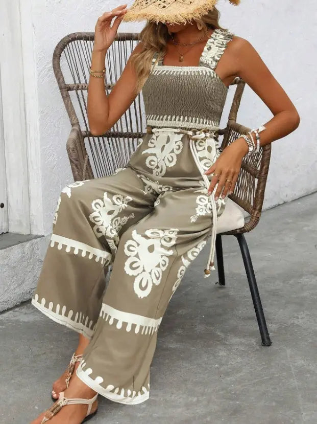 Women's Vacation Casual Sleeveless Printed Wide Leg Jumpsuit null