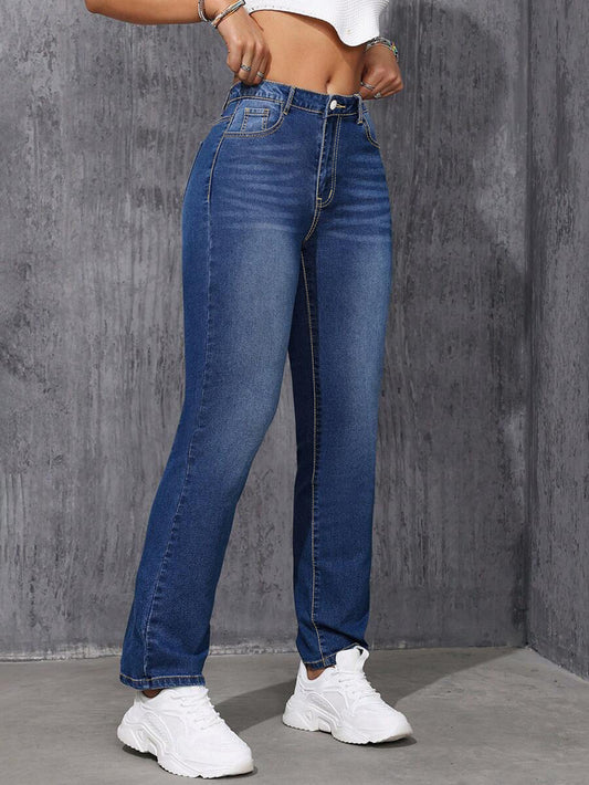 Large Size Deep Blue Hit Straight Leg Jeans