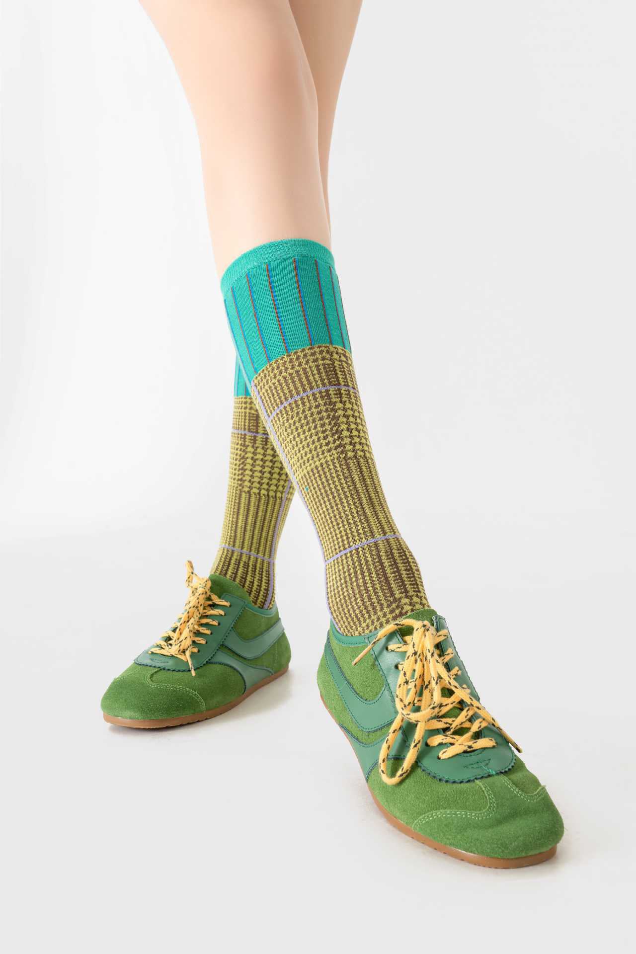 Retro And Personalized Women's Color Blocked Calf Socks