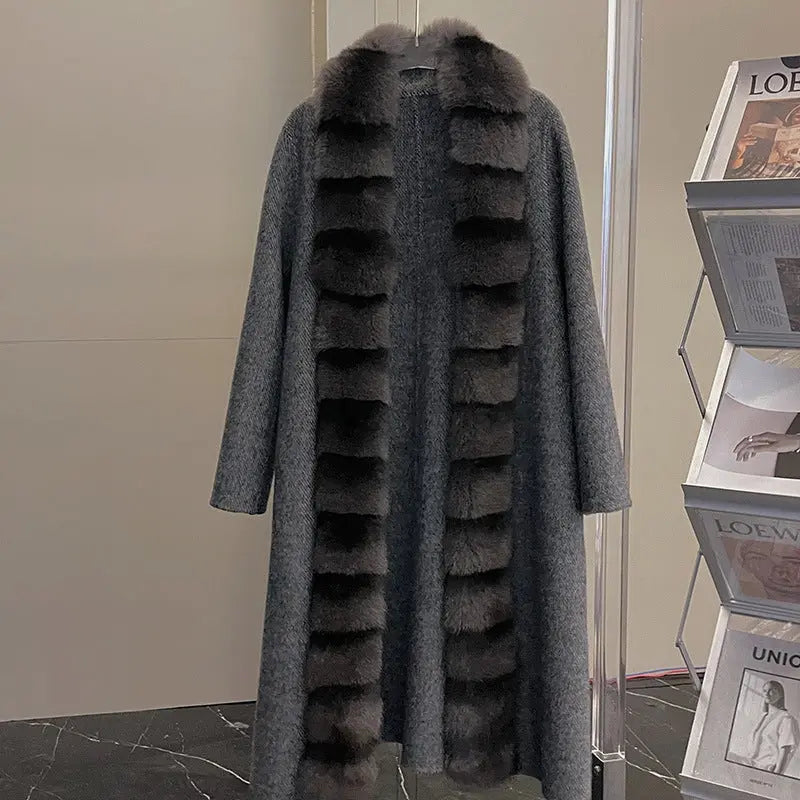 Alpaca Fleecefiber Coat Detachable Fox Fur Collar null