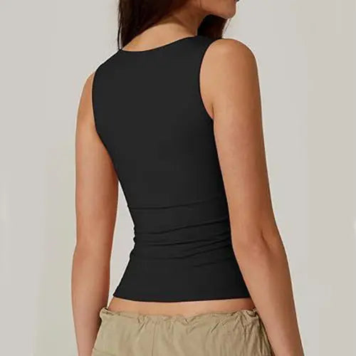 Summer Square-neck Tank Vest Ins Fashion Slim Solid Sleeveless Tops For Women Clothing null