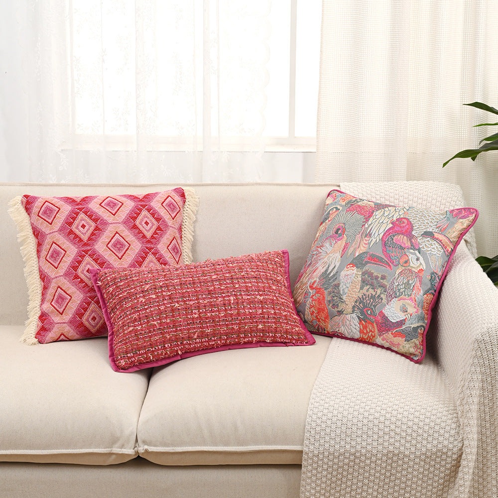 Rose Red Jacquard Girly Style Pillow Sofa Living Room Nordic Ins Cream Style Throw Pillowcase
