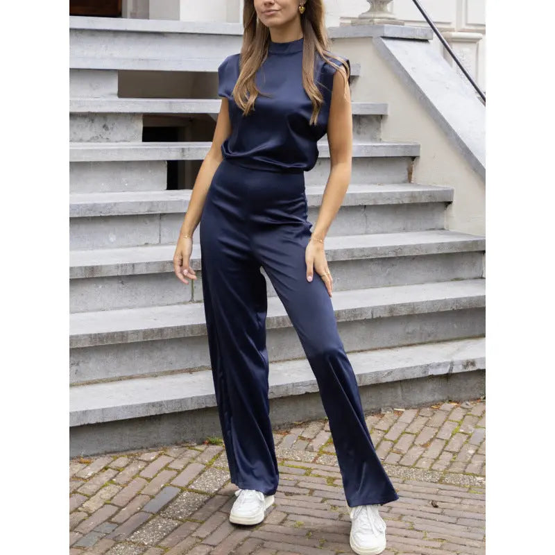 Backless Evening Dress Jumpsuit Solid Color Casual Straight Pants null