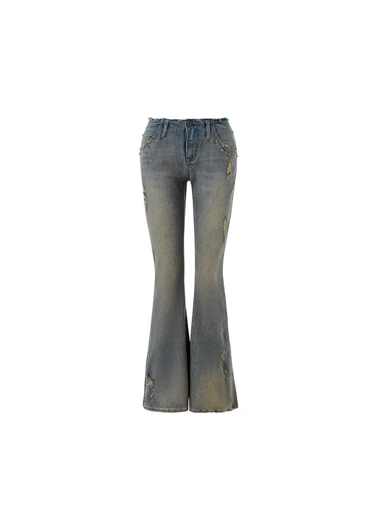 Vintage Washed Distressed Straight Leg Jeans Nipaaj