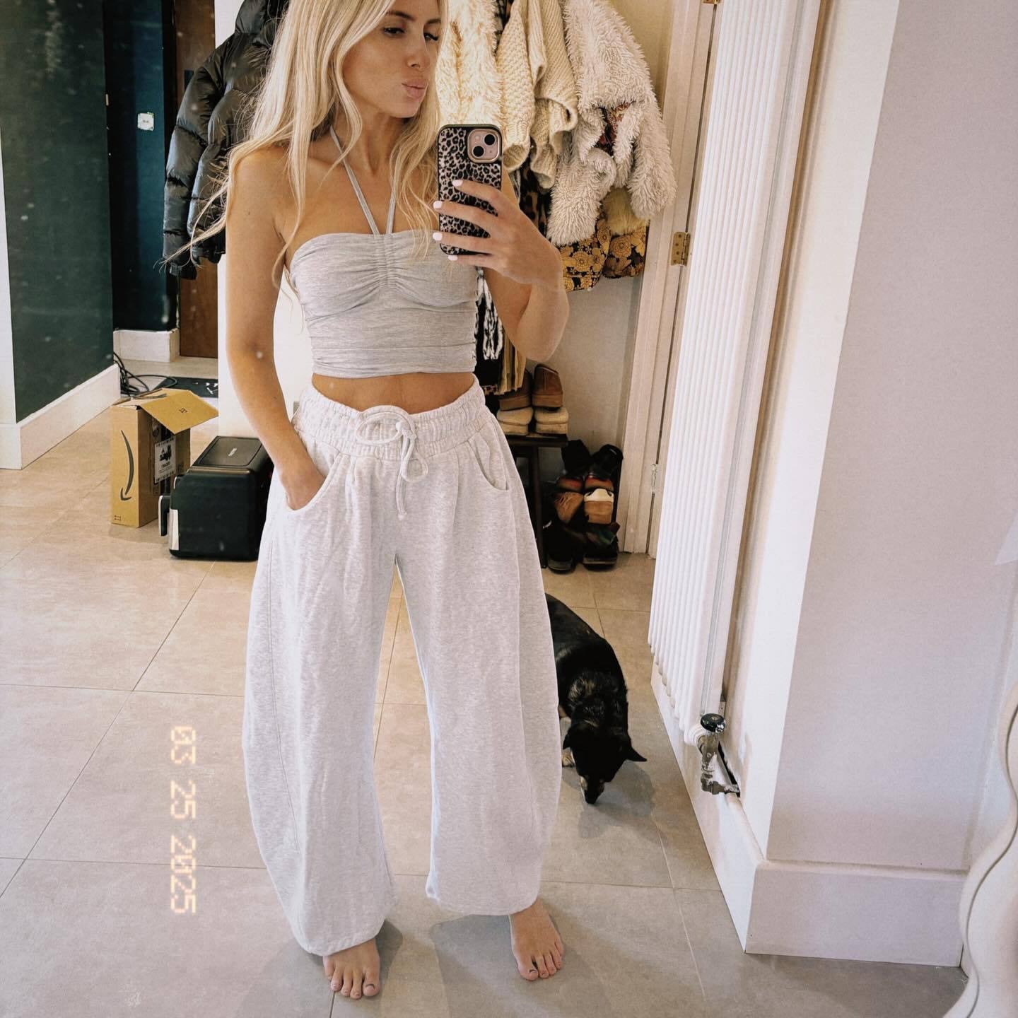 Fashion Loose Sports Drawstring Pocket Cropped Sweatpants