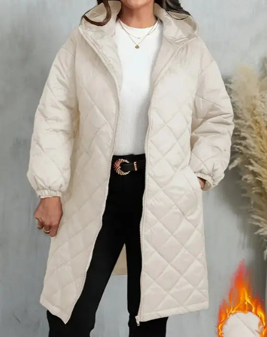 Elegant Hooded Zipper Cotton Jacket For Women null
